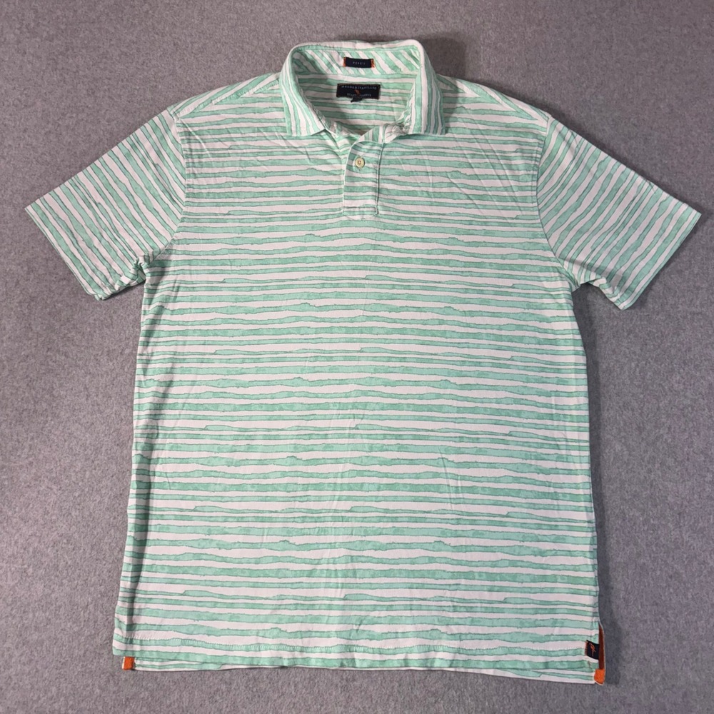 Margaritaville Island Reserve Pepe's Polo Shirt Mens Large Green White Striped